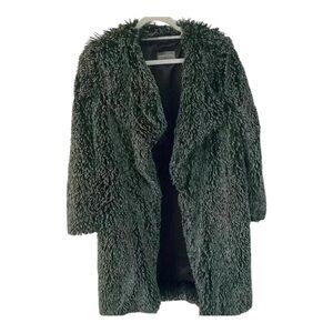 Michael Stars Long Plush Faux Fur Coat Black Gray Soft Winter Coat XS EUC